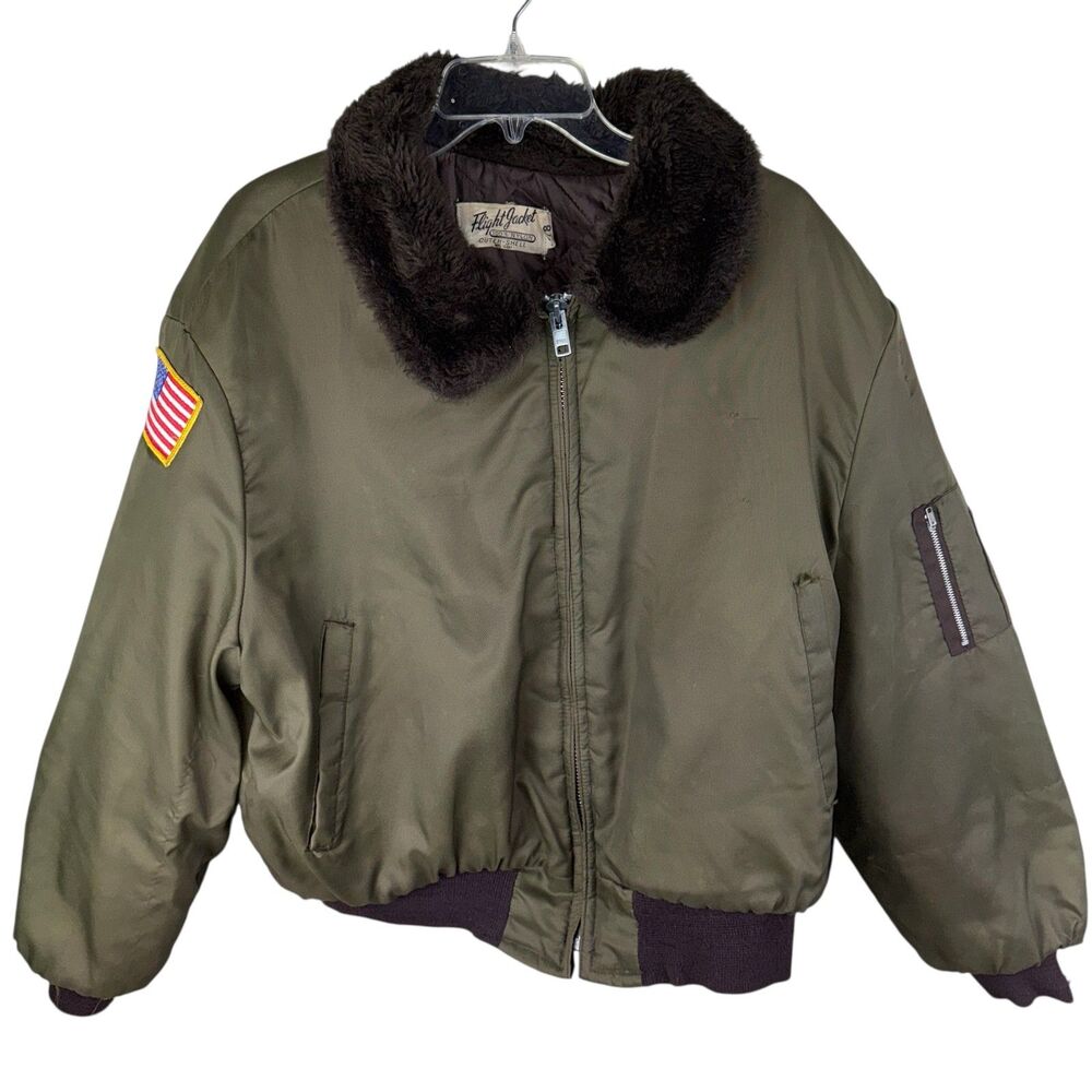 VINTAGE Flight Jacket WPL 10881‎ Men's XL 100% Nylon Green Military